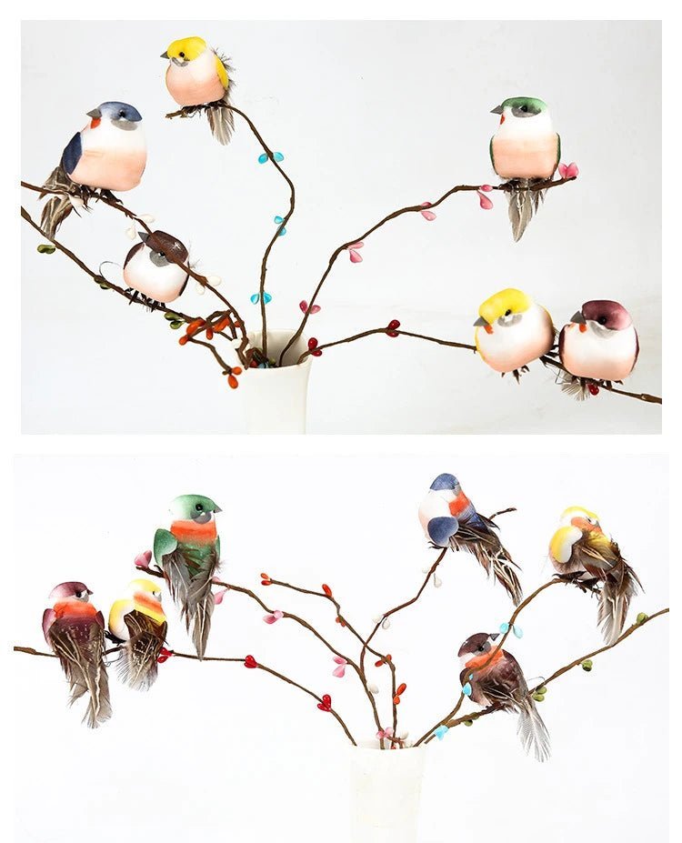 6pcs Cute Artificial Birds Fake Foam Animal Simulation Feather Birds Models Tit DIY Craft Home Garden Ornament Decoration - Thrifty Delights