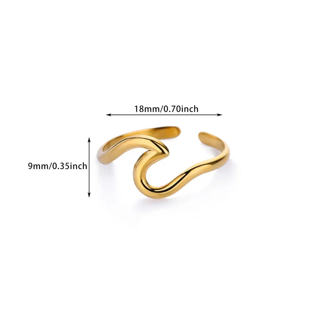 18K Gold Plated Stainless Steel Adjustable Irregular Wave Ring
