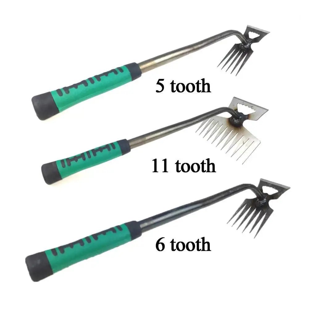 2 In 1 Garden Rake Manual Weed Grass Rooting Tool Puller Shovel 5/6/11 Tooth Weeding Removal Hand Gardening Loose Soil Tool - Thrifty Delights