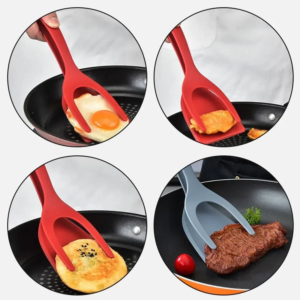 2-in-1 Silicone Spatula and Tongs: Non-Stick Egg Flipper & Cooking Tool