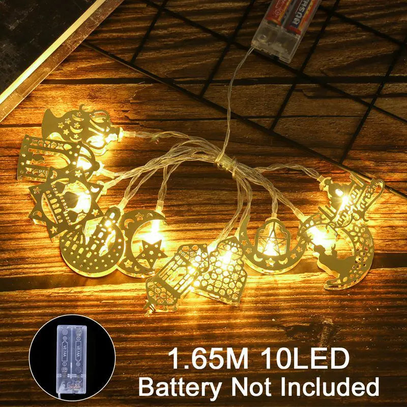 2025 Eid Mubarak LED String Lights Moon Star Castle Lamp Ramadan Kareem Decoration for Muslim Islamic Eid Al-Fitr Party Supplies