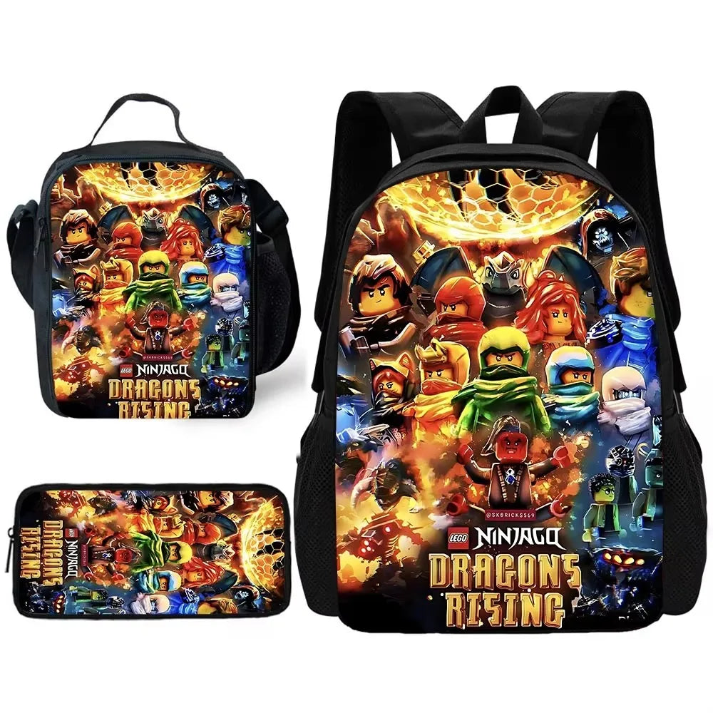 Cartoon Game Child School Backpack with Lunch Bags ,Pencil Bags ,School N-ninjagos Bags for Boys Girls Best Gift