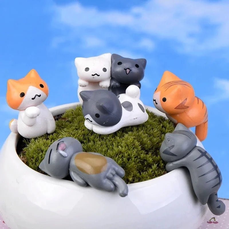 6Pcs/Set Cartoon Lucky Cat Home Garden Bonsai Decorations Miniatures Gift Lovely Micro Landscape Kitten Miniature Craft - Thrifty Delights