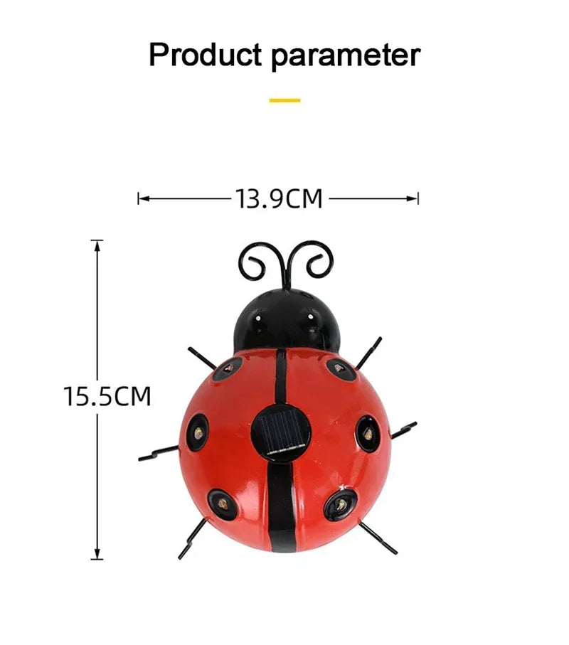 Solar Ladybug Light Outdoor Waterproof LED Garden Decor Wall Hanging Lawn Pathway Landscape Lighting for Yard Patio Statue