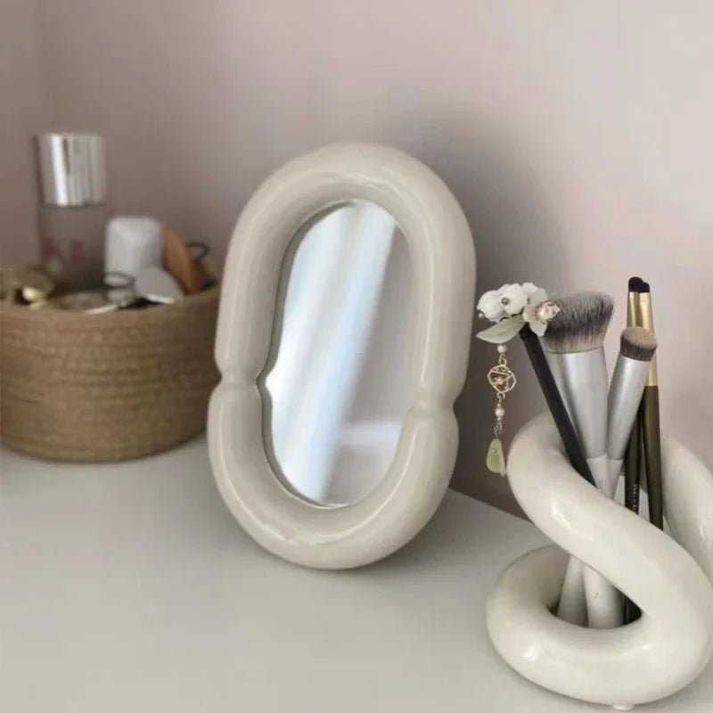 Full Body Mirror Irregular Oval Tabletop Interior Mirrors Decorative Standing Mirror Room Decor Female - Thrifty Delights