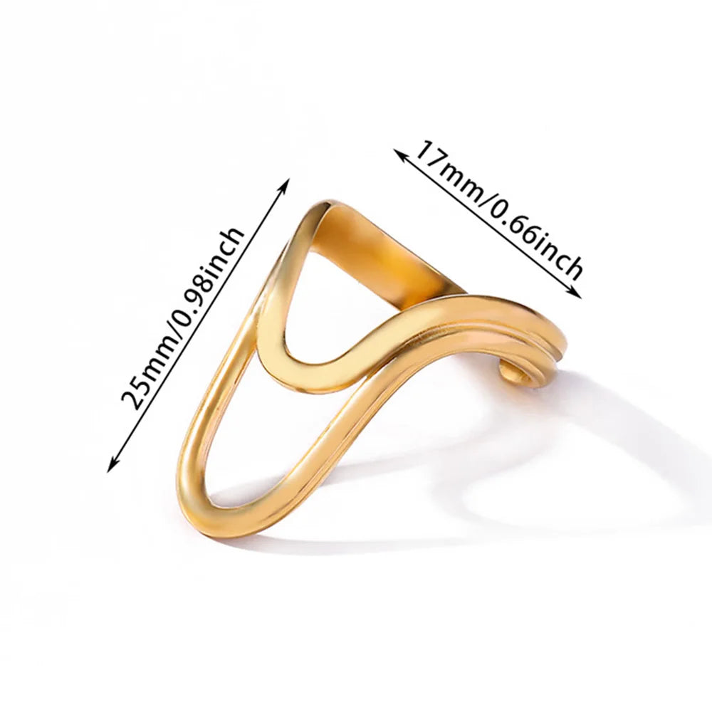 18K Gold Plated Stainless Steel Adjustable Irregular Wave Ring