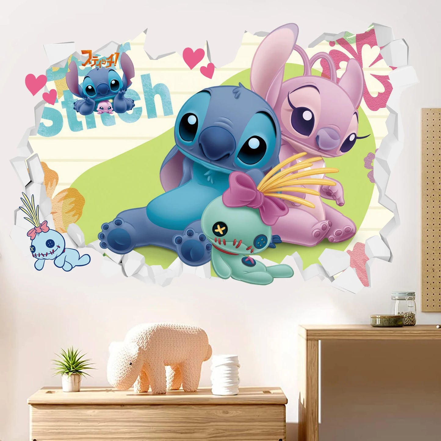 MINISO Lilo & Stitch Cartoon Wall Stickers – Kids Room, Bedroom & Living Room Decorative Animated Poster