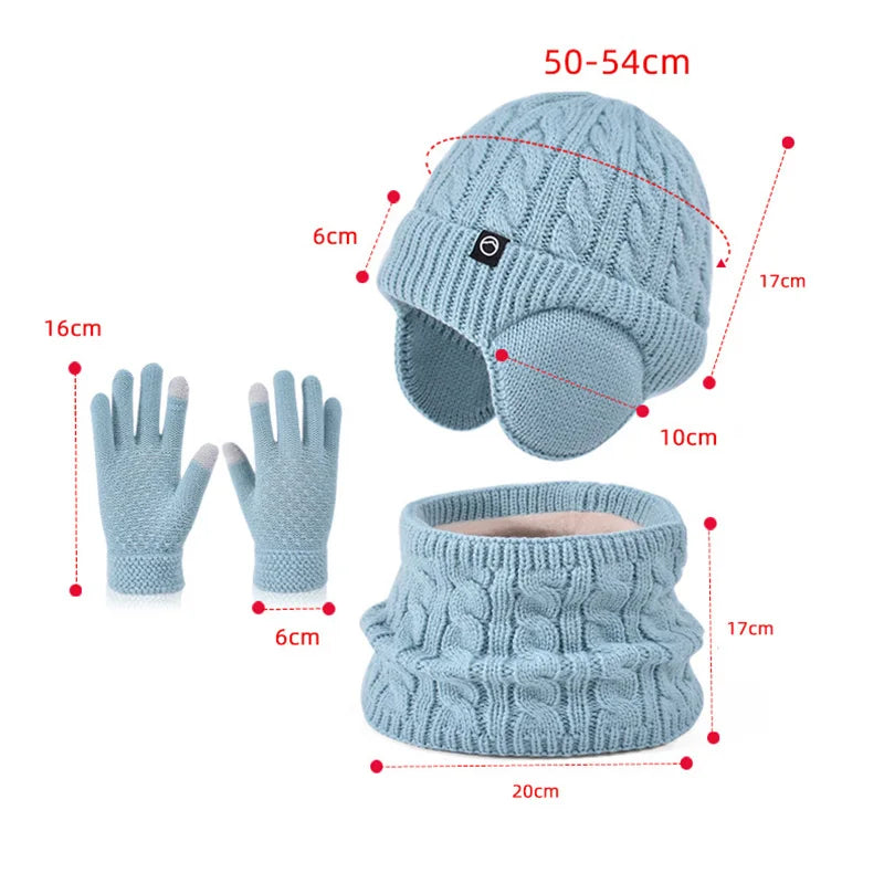 Pcs Kids Winter Warm Set – Soft Knit Hat, Scarf & Gloves for Boys & Girls