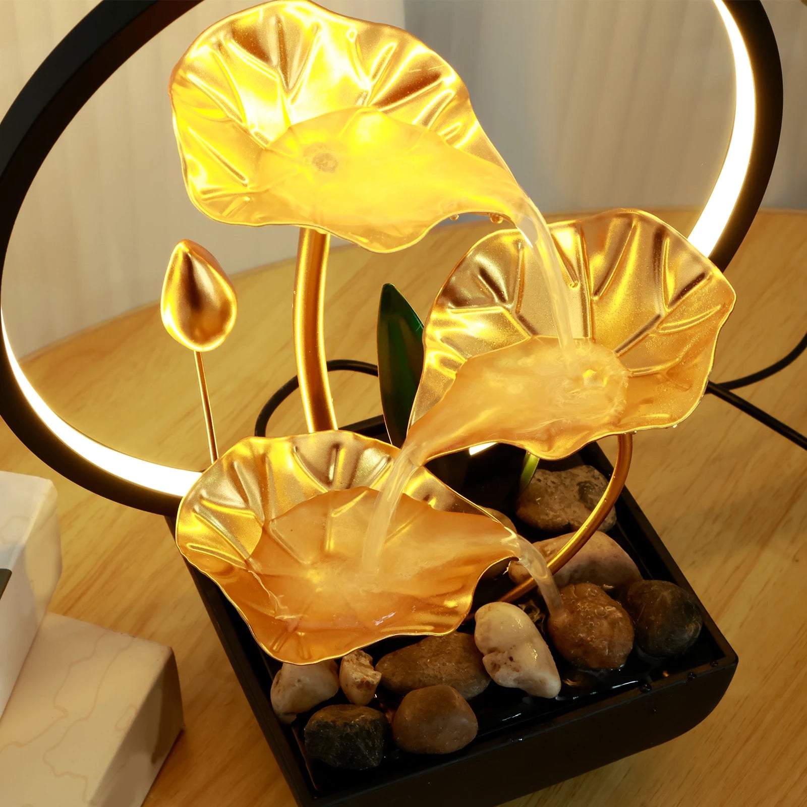 Desktop Waterfall Fountain with LED Lights & Natural Stones (USB)