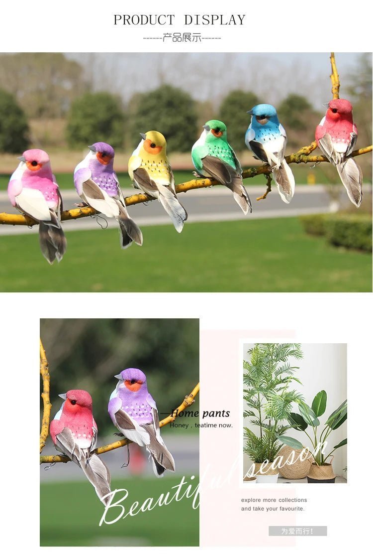 6pcs Cute Artificial Birds Fake Foam Animal Simulation Feather Birds Models Tit DIY Craft Home Garden Ornament Decoration - Thrifty Delights