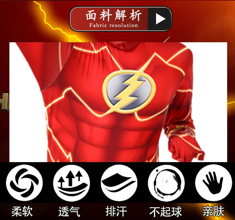 Kids Flash Man Boys Cosplay Costume New Year Carnival Party Fancy Dress with Headgear Mask Sets