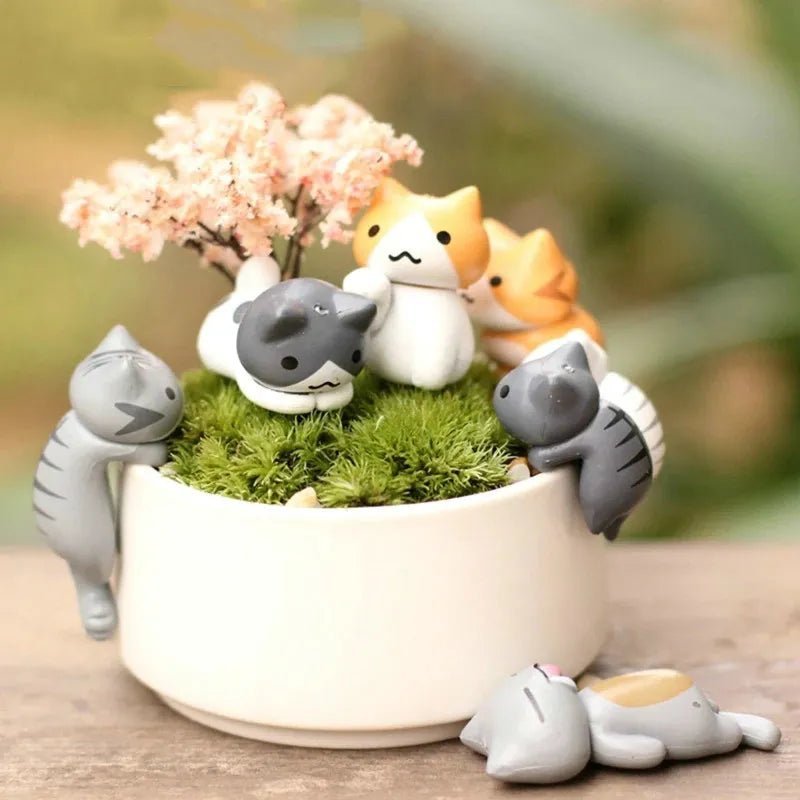 6Pcs/Set Cartoon Lucky Cat Home Garden Bonsai Decorations Miniatures Gift Lovely Micro Landscape Kitten Miniature Craft - Thrifty Delights