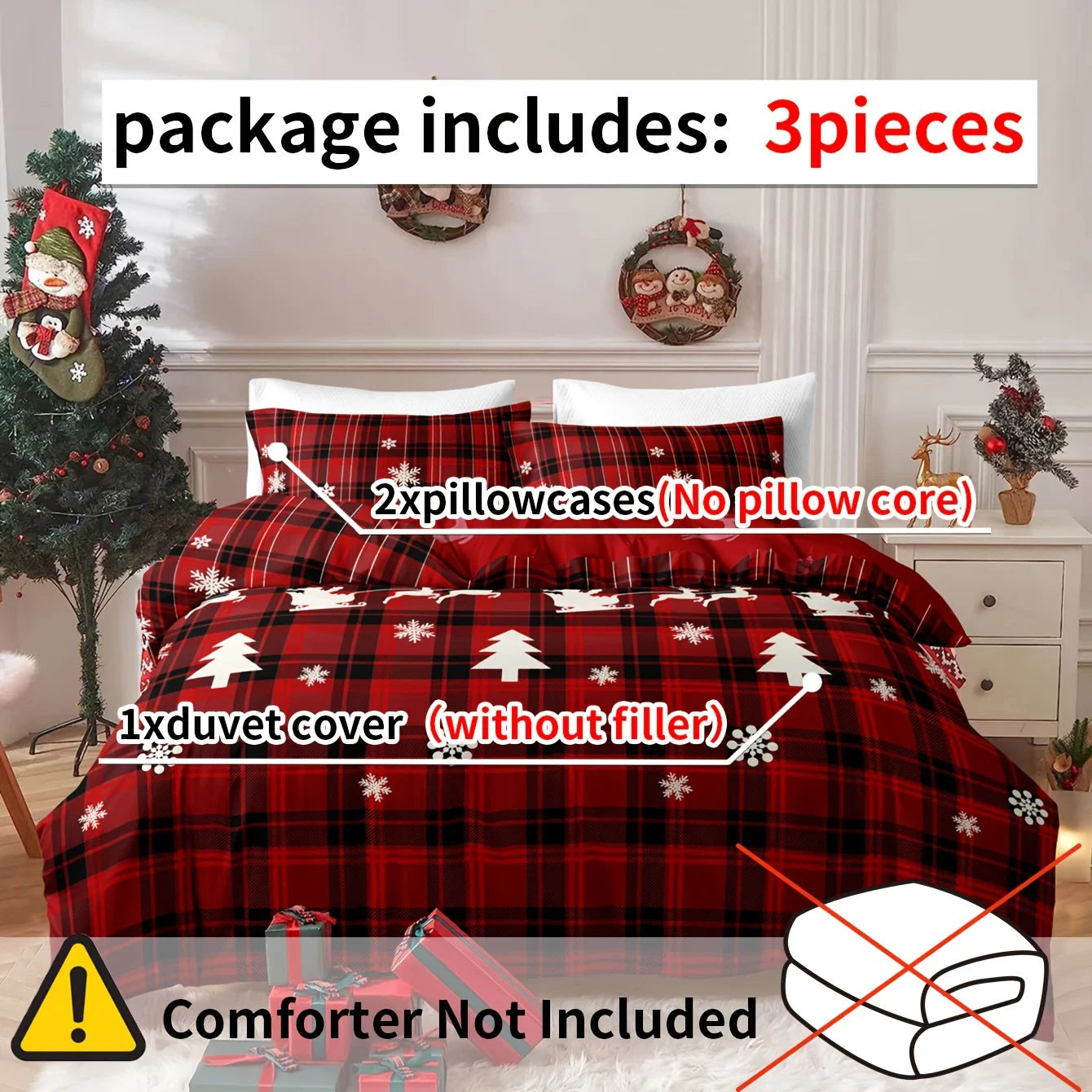 3-Piece Christmas-Themed Duvet Cover Se