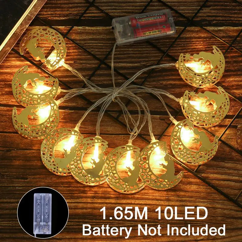 2025 Eid Mubarak LED String Lights Moon Star Castle Lamp Ramadan Kareem Decoration for Muslim Islamic Eid Al-Fitr Party Supplies