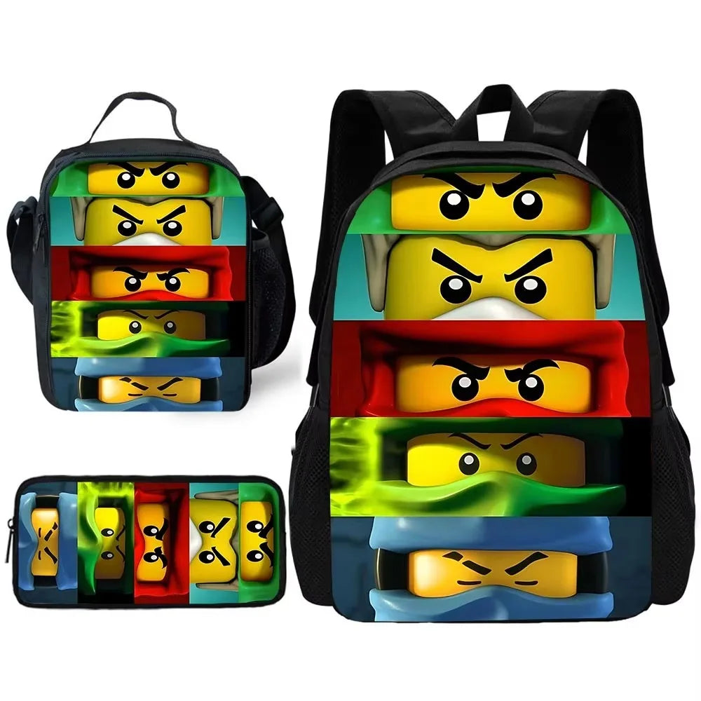 Cartoon Game Child School Backpack with Lunch Bags ,Pencil Bags ,School N-ninjagos Bags for Boys Girls Best Gift