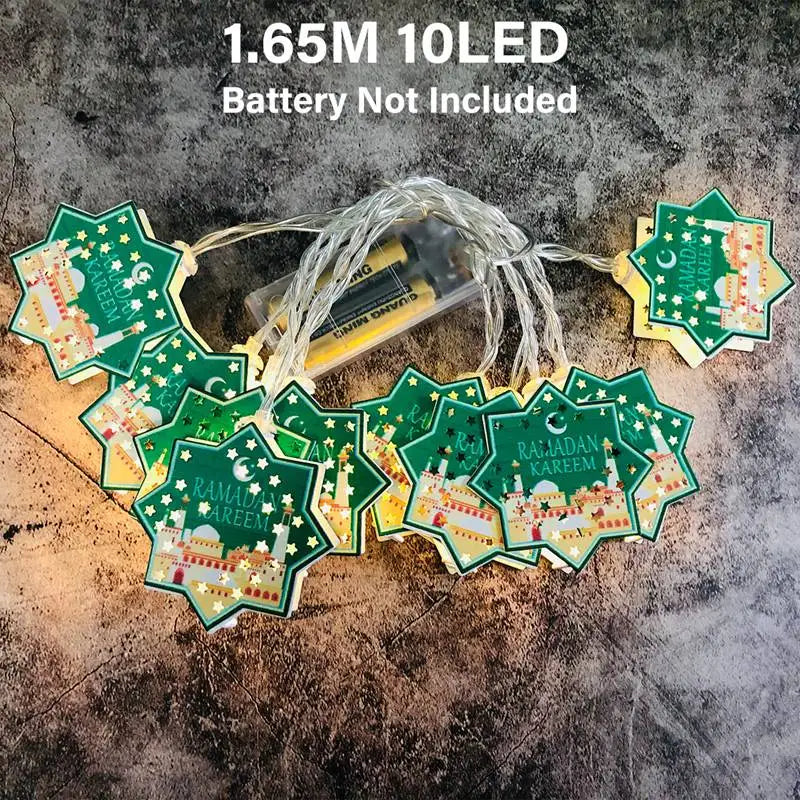 2025 Eid Mubarak LED String Lights Moon Star Castle Lamp Ramadan Kareem Decoration for Muslim Islamic Eid Al-Fitr Party Supplies