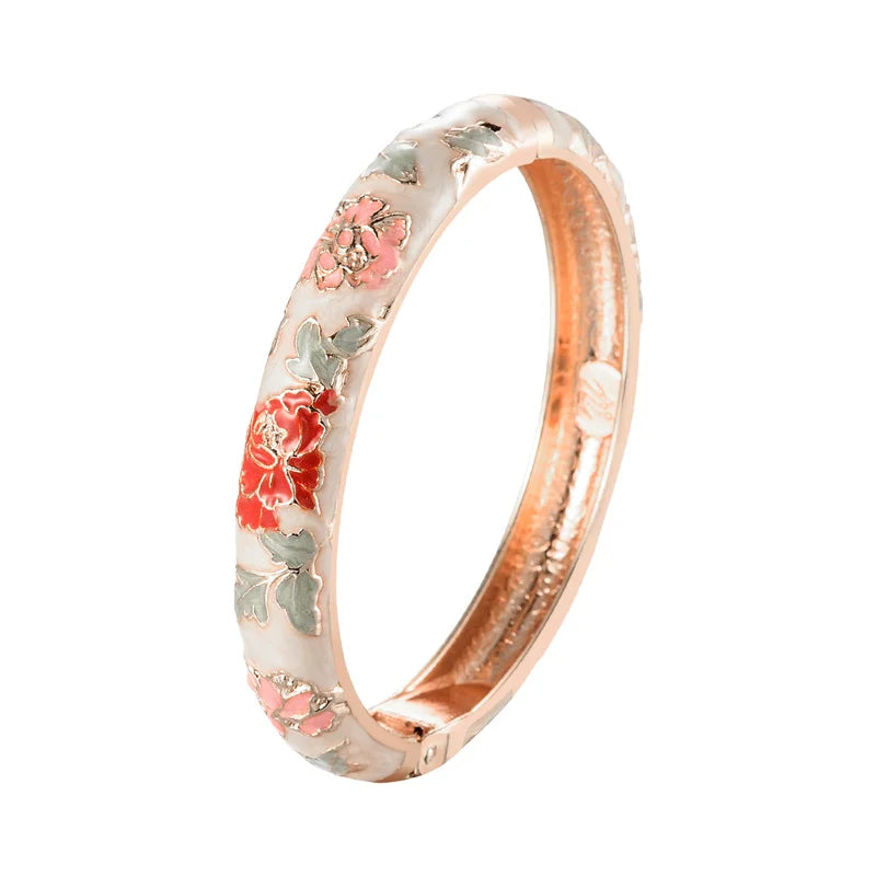 Ethnic Enameled Flower Bangles – Rose Gold Plated Women's Fashion Jewelry