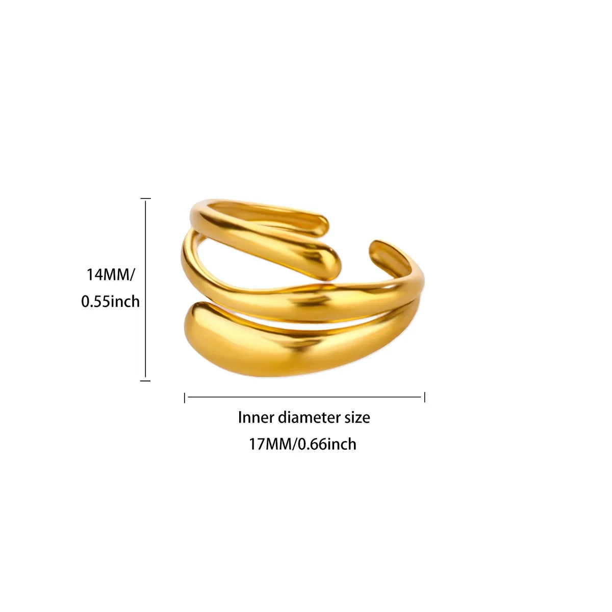 18K Gold Plated Stainless Steel Adjustable Irregular Wave Ring