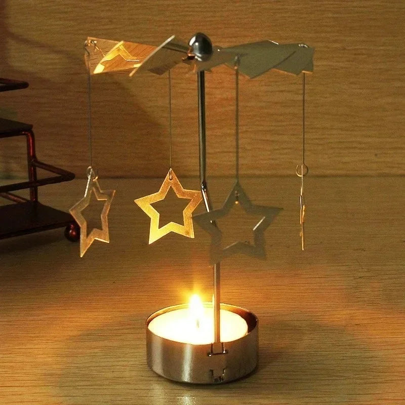 Rotating Christmas Candle Holder – Festive Metal Carousel Light