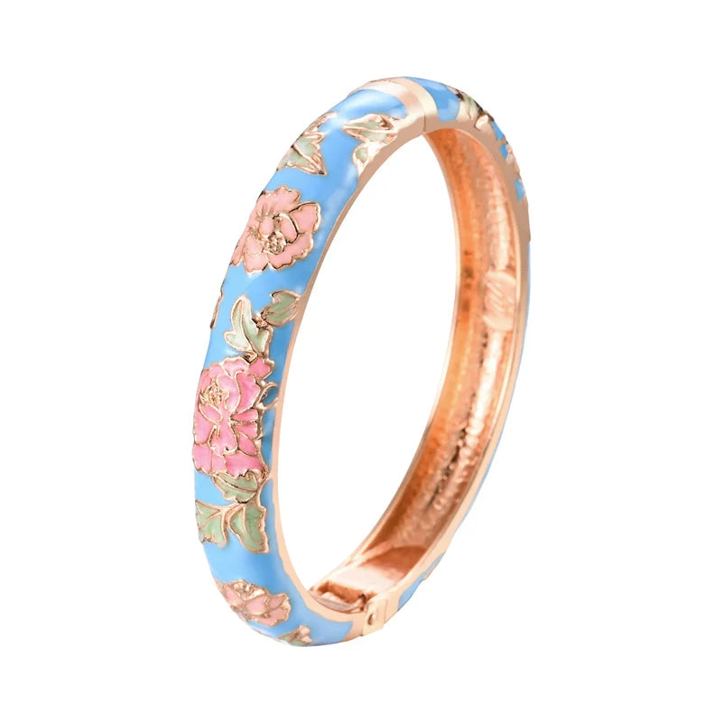 Ethnic Enameled Flower Bangles – Rose Gold Plated Women's Fashion Jewelry