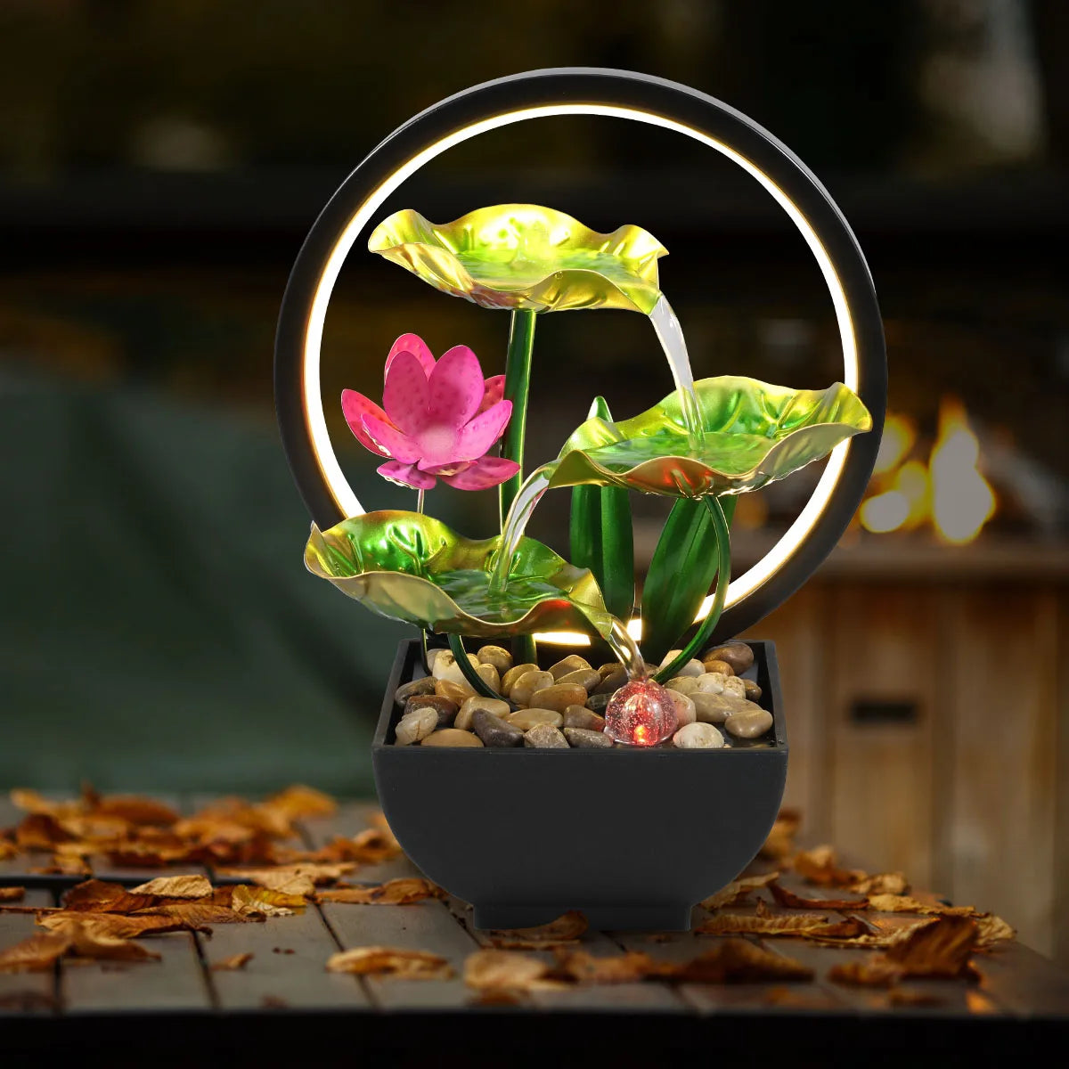 Desktop Waterfall Fountain with LED Lights & Natural Stones (USB)