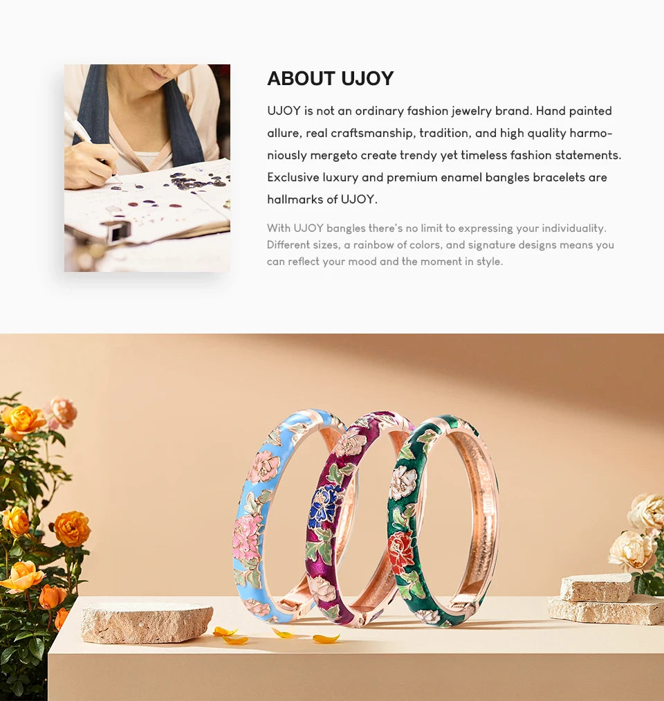 Ethnic Enameled Flower Bangles – Rose Gold Plated Women's Fashion Jewelry