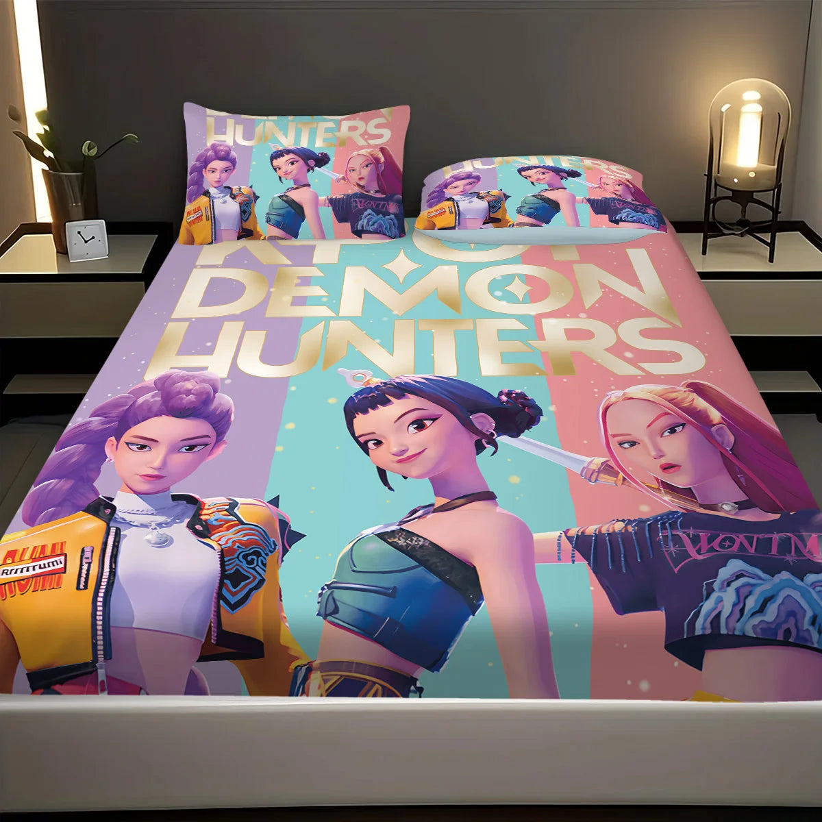 3pcs K-Pop Demon Hunters Bed Sheet Set – Smooth, Soft & Machine-Safe