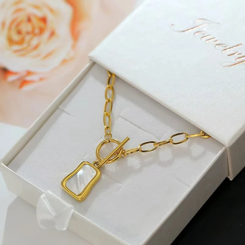 Gold OT Buckle Irregular Shell Pendant Necklace for Women