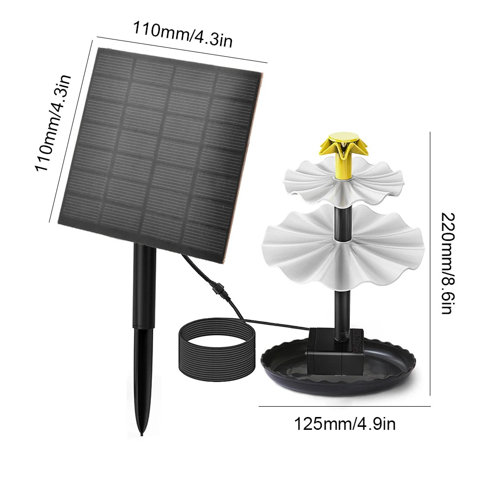 3 Tiered Water Fountain with Solar Panel Solar Bird Bath Fountain Decorative Fountain Multifunction for Courtyard Patio Balcony