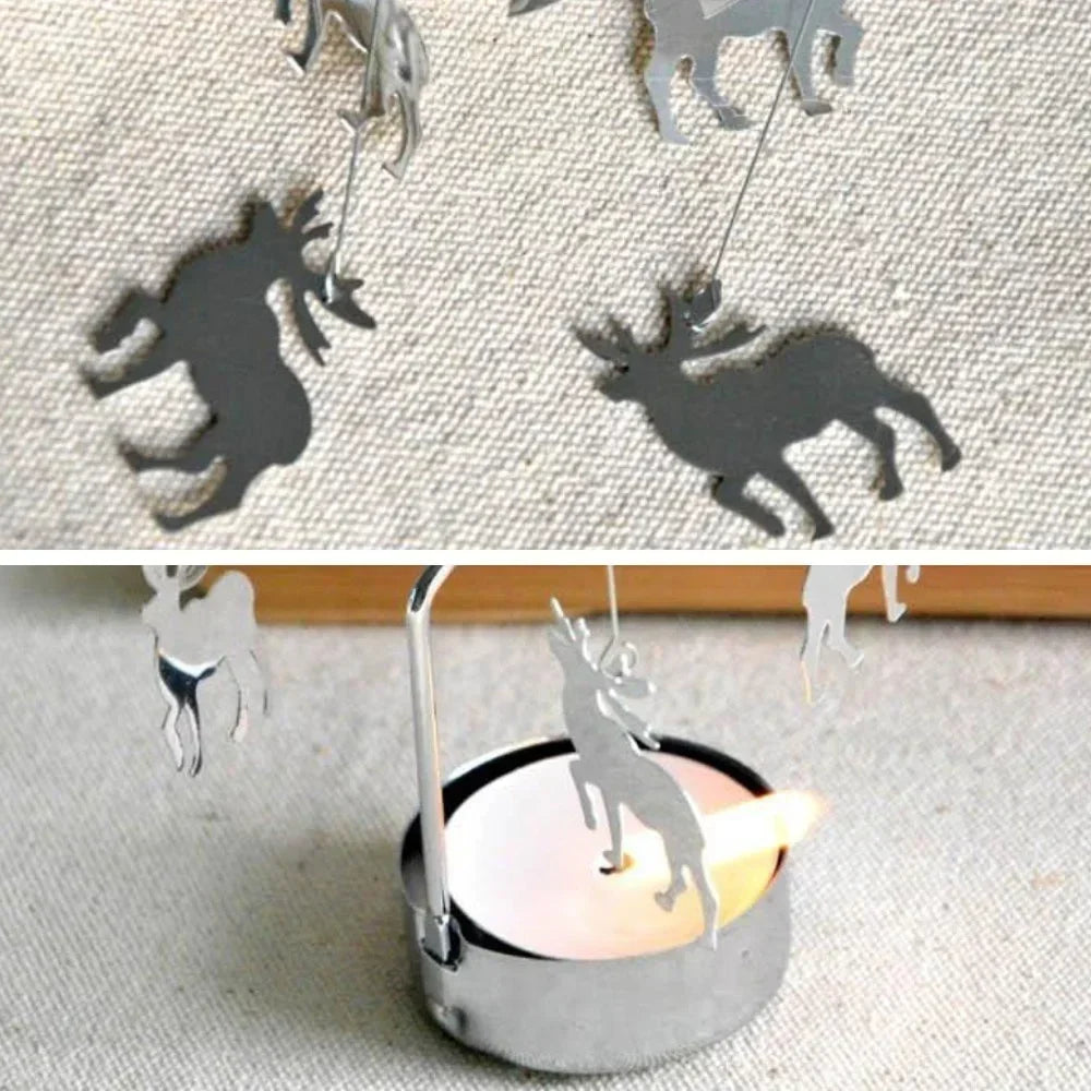 Rotating Christmas Candle Holder – Festive Metal Carousel Light