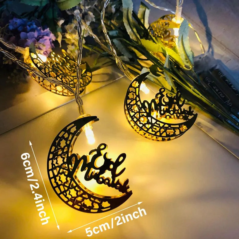 2025 Eid Mubarak LED String Lights Moon Star Castle Lamp Ramadan Kareem Decoration for Muslim Islamic Eid Al-Fitr Party Supplies
