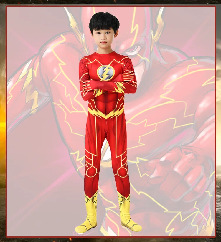 Kids Flash Man Boys Cosplay Costume New Year Carnival Party Fancy Dress with Headgear Mask Sets