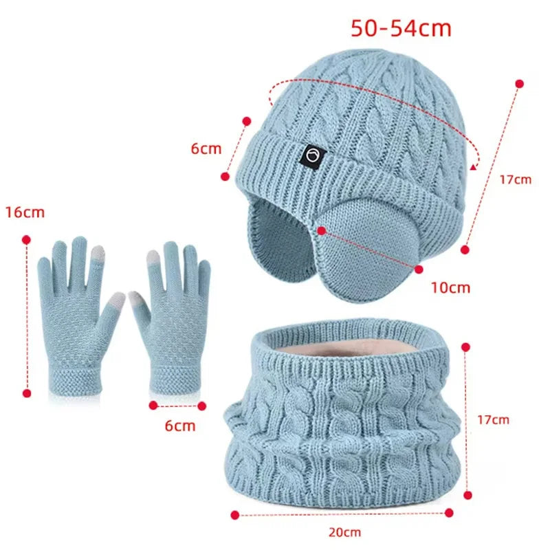 Pcs Kids Winter Warm Set – Soft Knit Hat, Scarf & Gloves for Boys & Girls