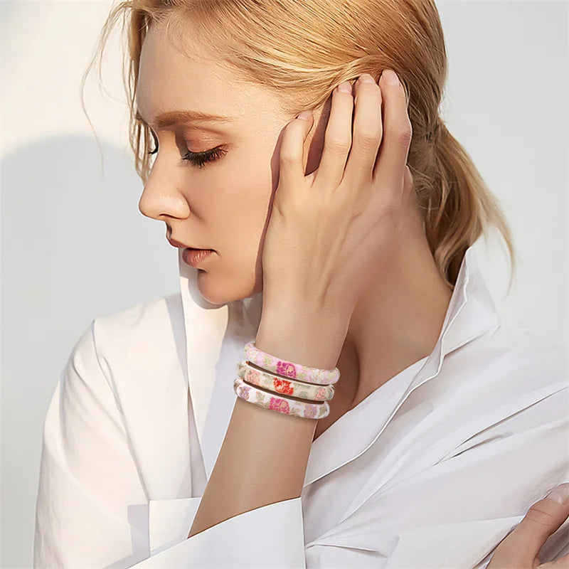 Ethnic Enameled Flower Bangles – Rose Gold Plated Women's Fashion Jewelry