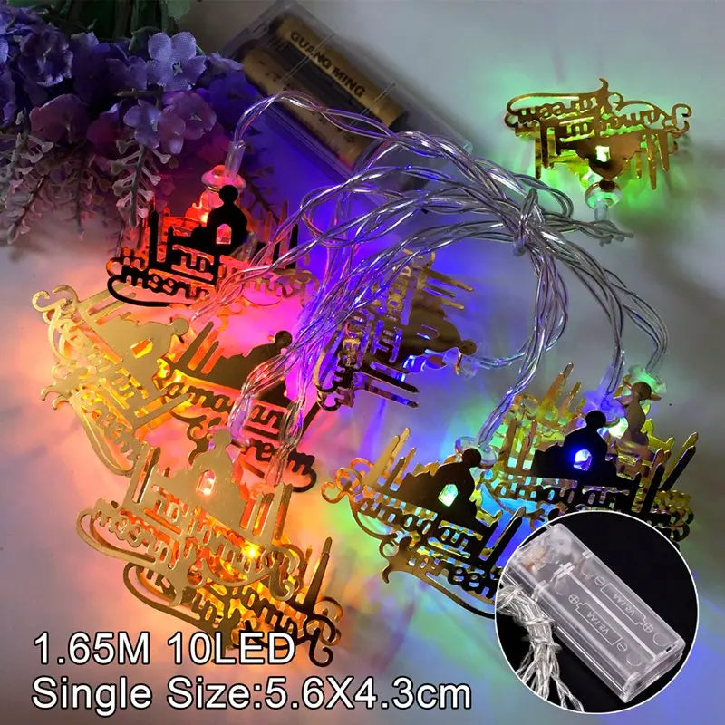 2025 Eid Mubarak LED String Lights Moon Star Castle Lamp Ramadan Kareem Decoration for Muslim Islamic Eid Al-Fitr Party Supplies