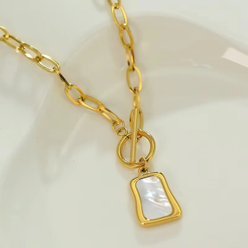 Gold OT Buckle Irregular Shell Pendant Necklace for Women