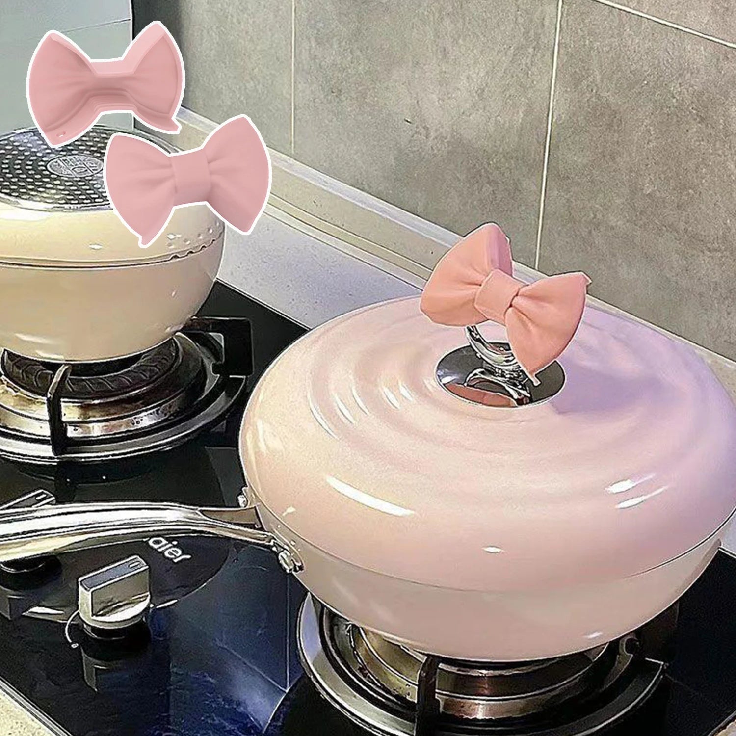 2pcs Silicone Oven Mitts Creative Bow Shape Oven Gloves Heat Resistant Holders For Cooking Mini Oven Gloves Kitchen Tool - Thrifty Delights