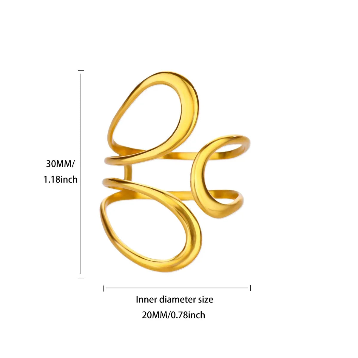 18K Gold Plated Stainless Steel Adjustable Irregular Wave Ring