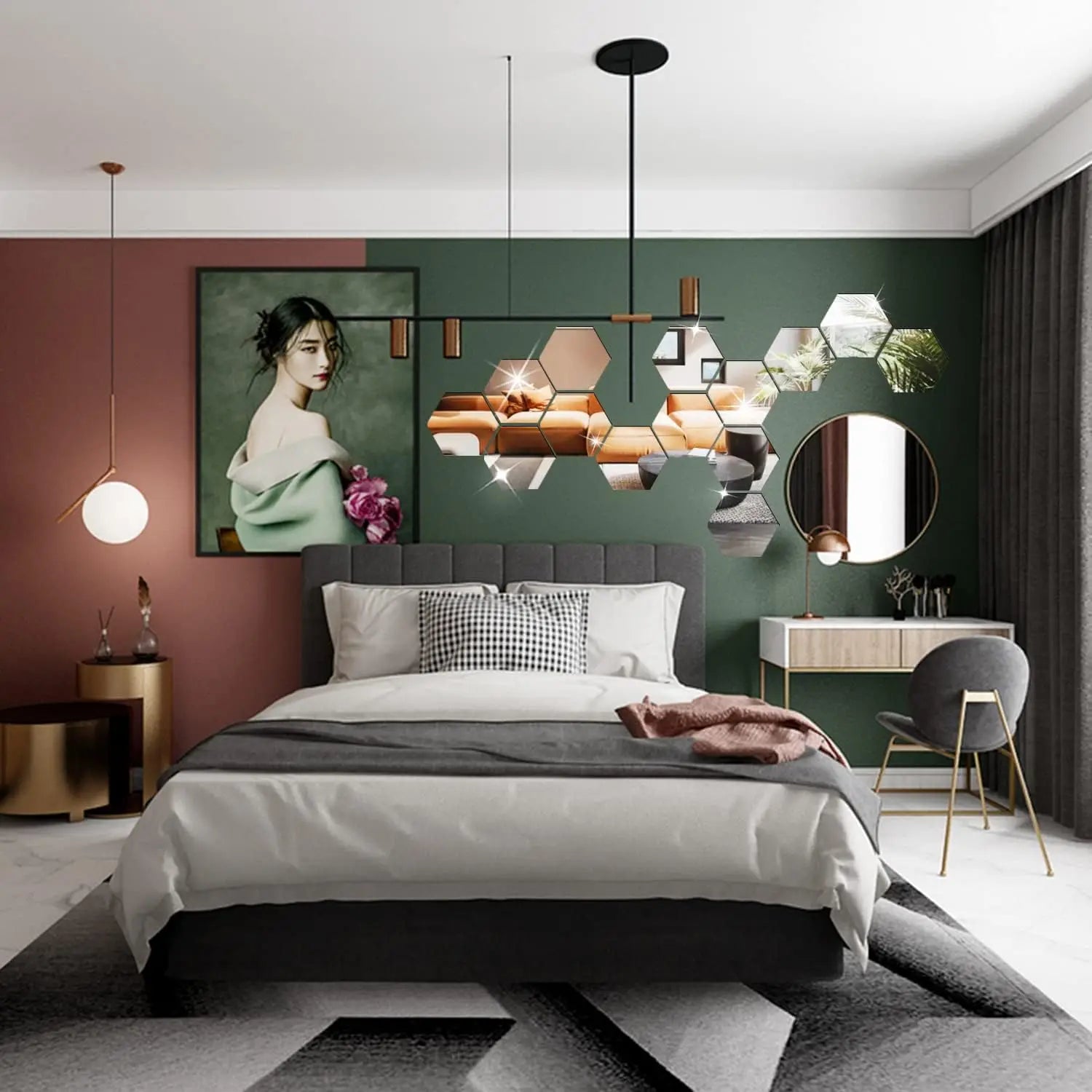 Hexagon 3D Mirror Wall Sticker Multiple Sizes DIY TV Background Living Room Stickers Wall Decor Bedroom Bathroom Home Decoration - Thrifty Delights