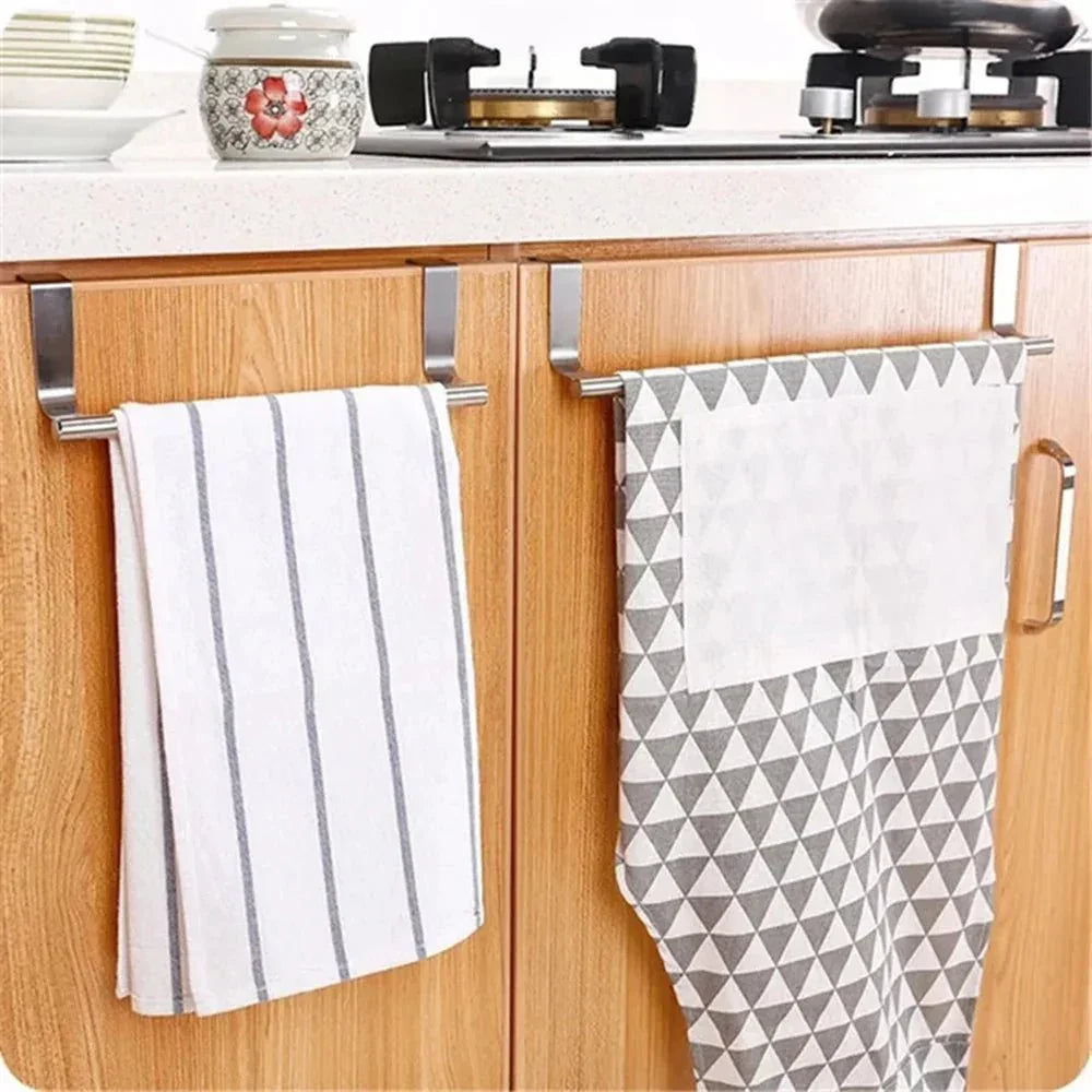 Stainless Steel Towel Holder Kitchen Cabinet Door Hanging Rack Storage Bathroom Shelf Home Organizer Bathroom Accessories - Thrifty Delights