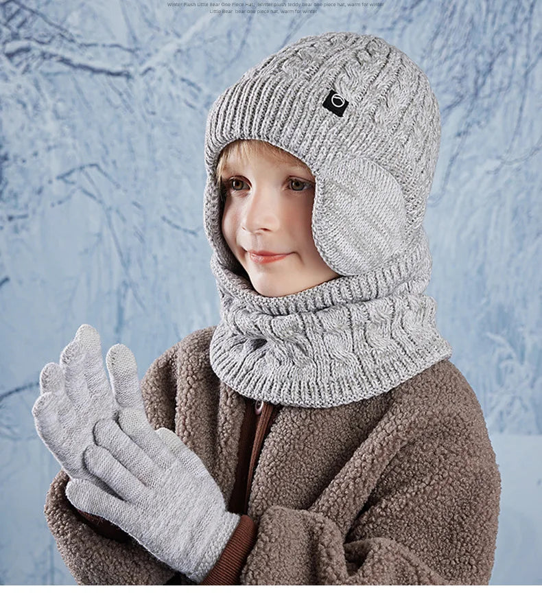 Pcs Kids Winter Warm Set – Soft Knit Hat, Scarf & Gloves for Boys & Girls