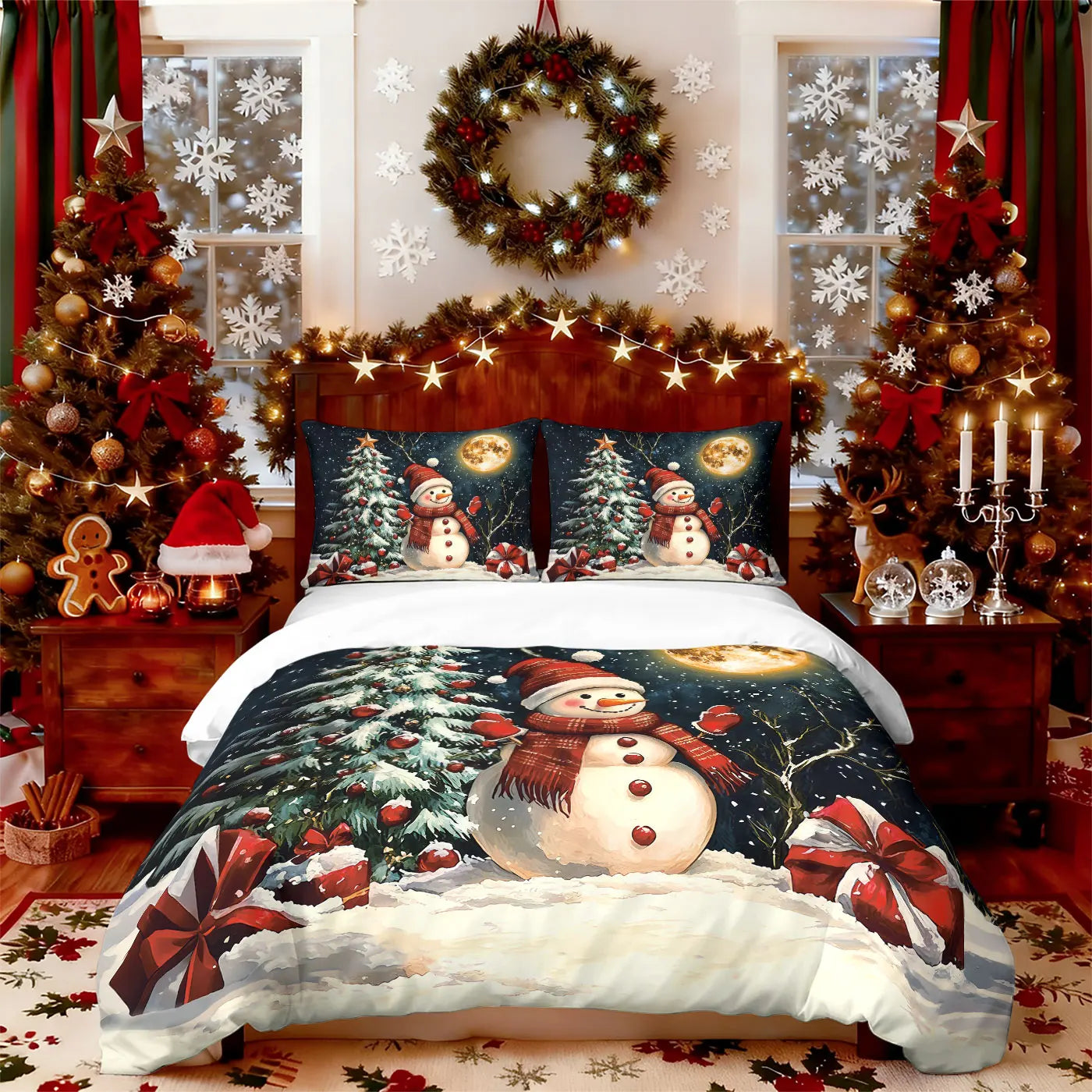 3pcs Christmas snowman reindeer red print coreles