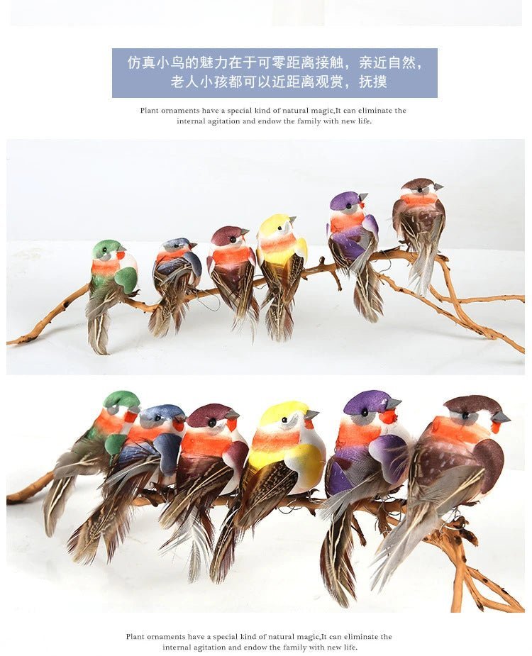 6pcs Cute Artificial Birds Fake Foam Animal Simulation Feather Birds Models Tit DIY Craft Home Garden Ornament Decoration - Thrifty Delights