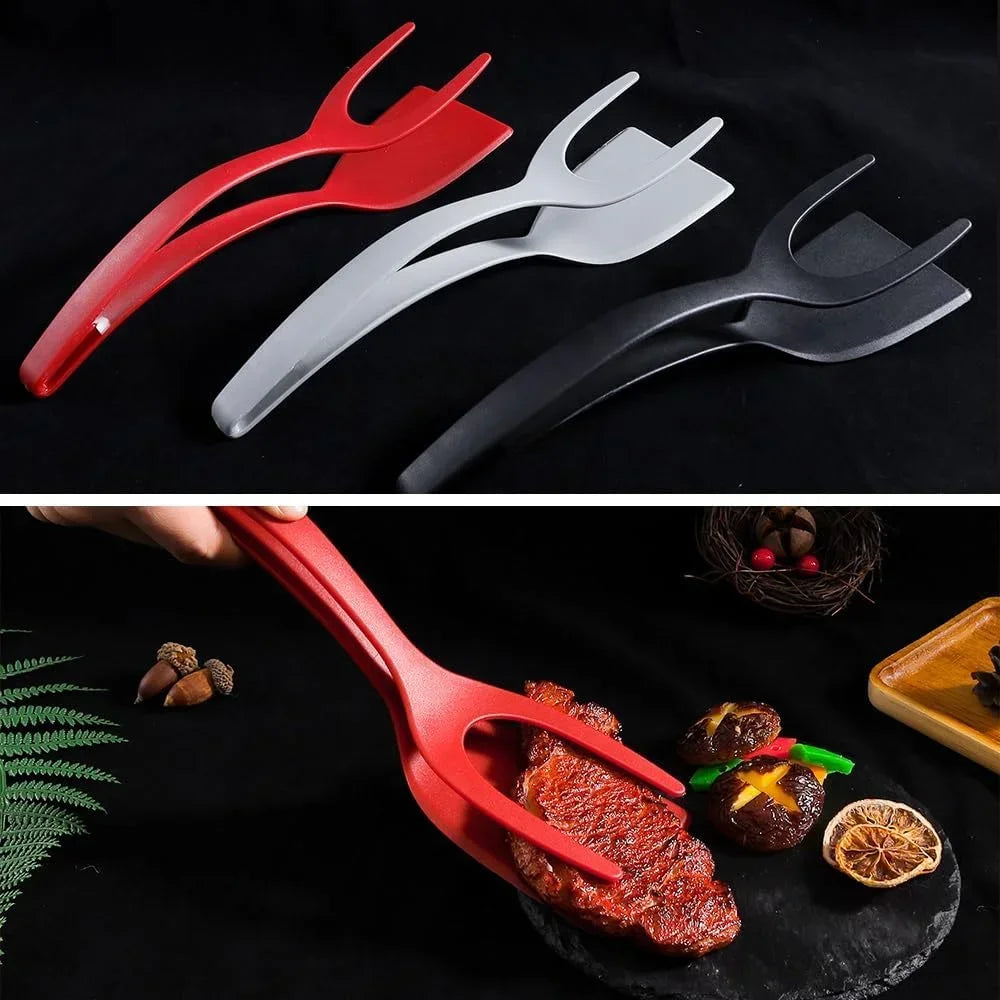 2-in-1 Silicone Spatula and Tongs: Non-Stick Egg Flipper & Cooking Tool