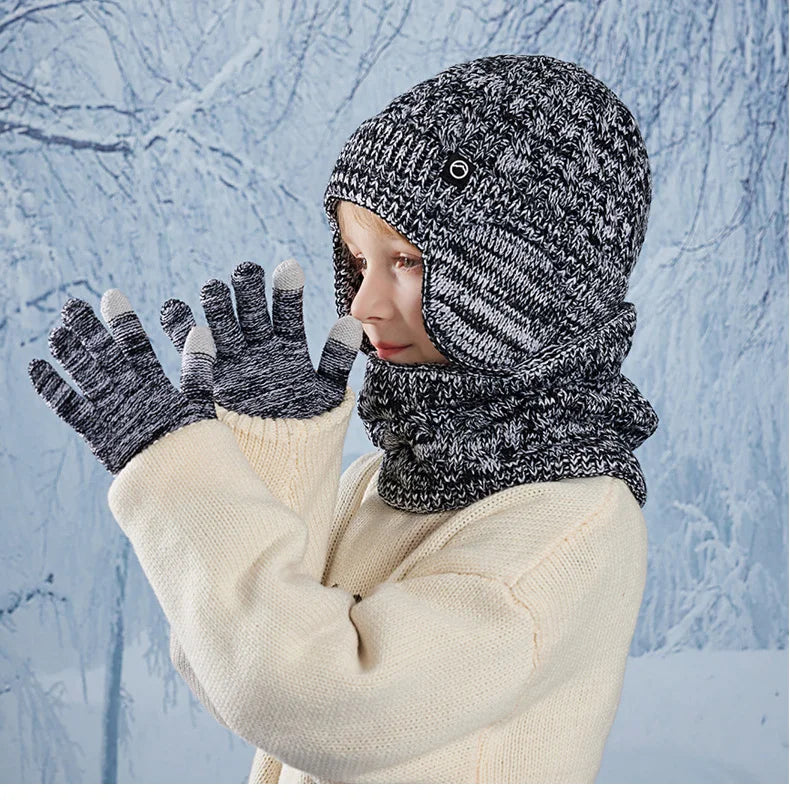 Pcs Kids Winter Warm Set – Soft Knit Hat, Scarf & Gloves for Boys & Girls