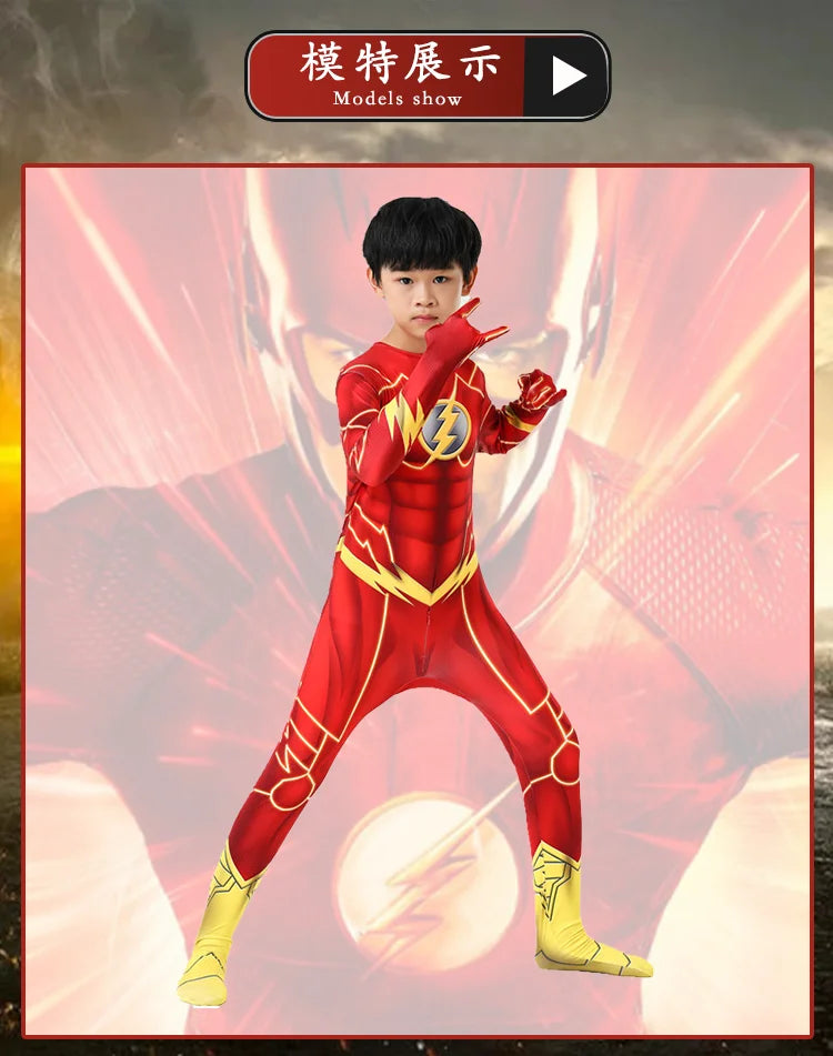 Kids Flash Man Boys Cosplay Costume New Year Carnival Party Fancy Dress with Headgear Mask Sets