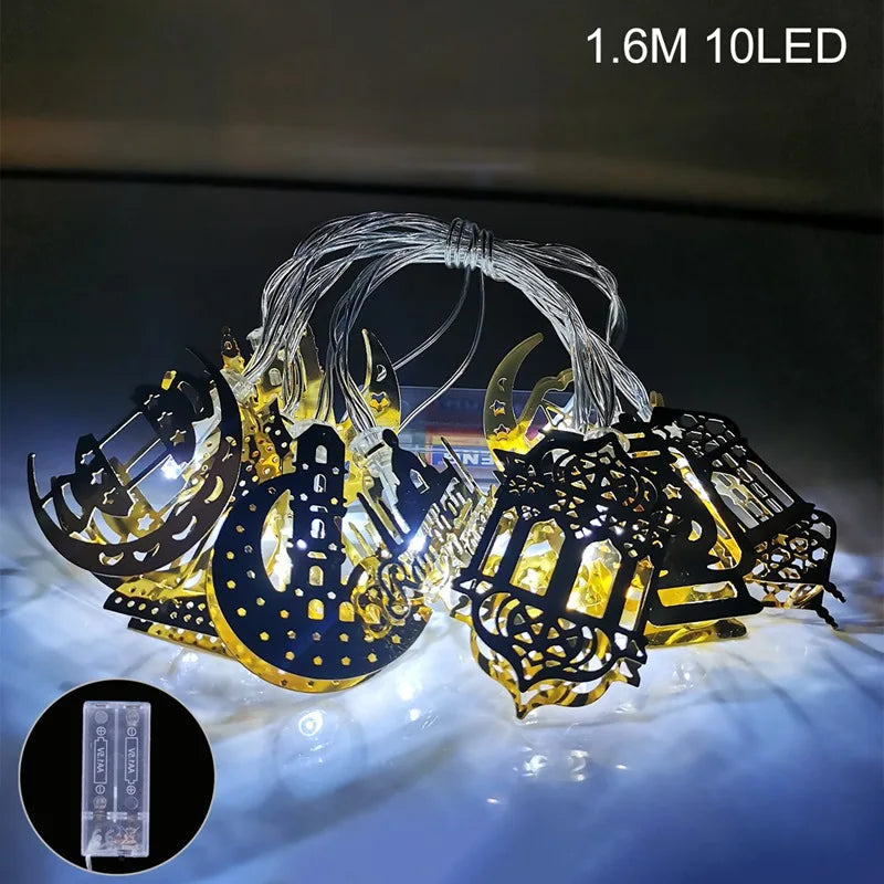 2025 Eid Mubarak LED String Lights Moon Star Castle Lamp Ramadan Kareem Decoration for Muslim Islamic Eid Al-Fitr Party Supplies
