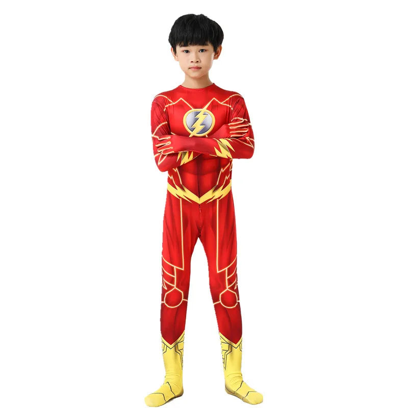 Kids Flash Man Boys Cosplay Costume New Year Carnival Party Fancy Dress with Headgear Mask Sets