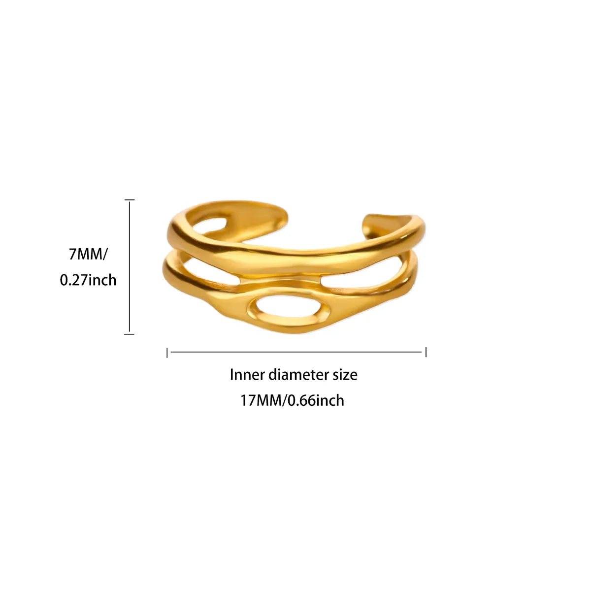 18K Gold Plated Stainless Steel Adjustable Irregular Wave Ring