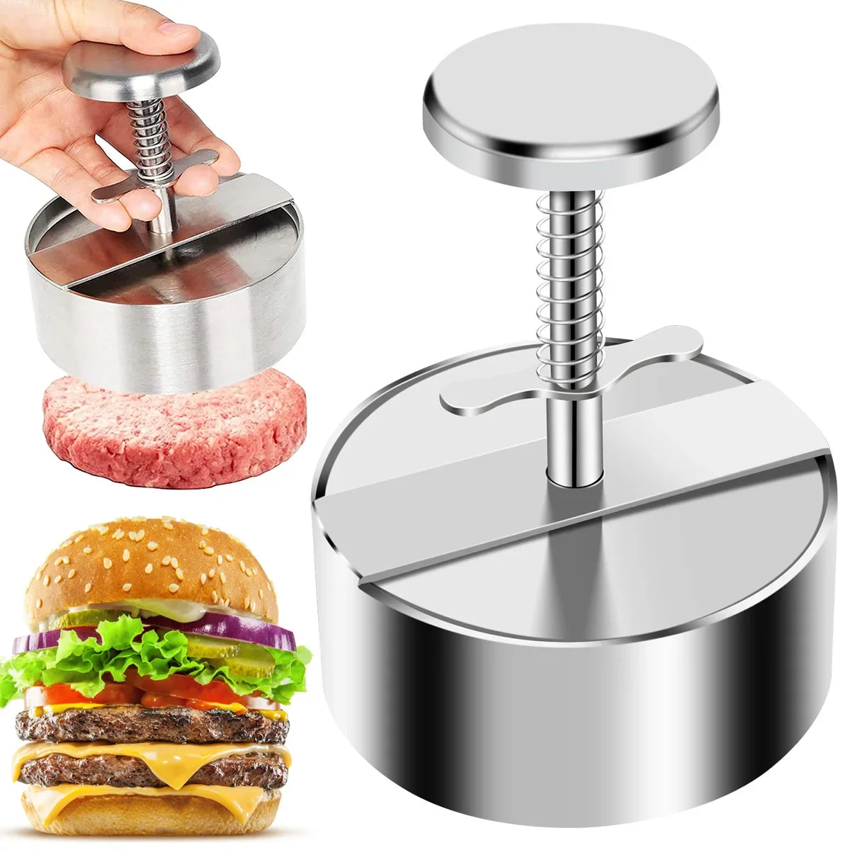 304 Stainless Steel Non-Stick Hamburger Press Patty Maker for BBQ